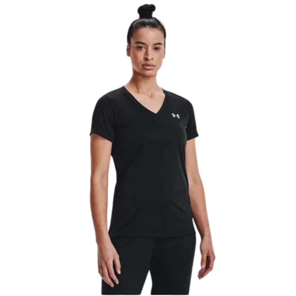 UNDER ARMOUR Top Heatgear V-Neck Short Sleeve Black Women Size M